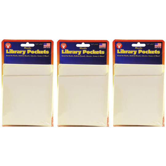 Library Pockets .5'' x .5'' Self Adhesive - Manila, 50 Per Pack, 3 Packs