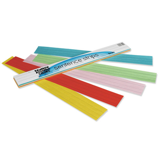 Kraft Lightweight Sentence Strips, 5 Assorted Colors, 1-1/2'' x 3/4'' Ruled 3'' x 24'', 100 Strips