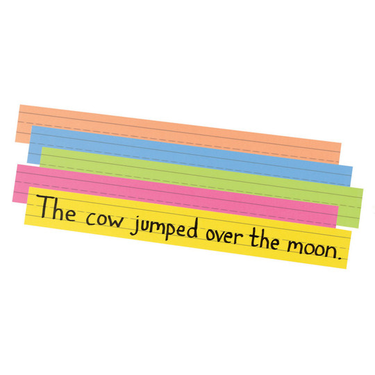 Super Bright Sentence Strips, 5 Assorted Colors, 1-1/2'' Ruled 3'' x 24'', 100 Strips