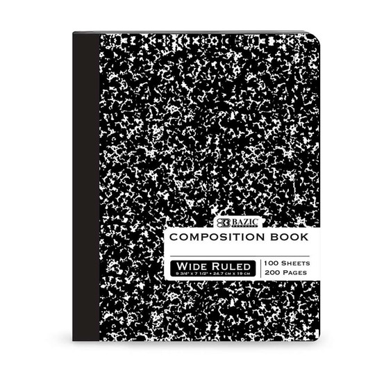 Composition Book, Wide Ruled, Black Marble, 100 Sheets