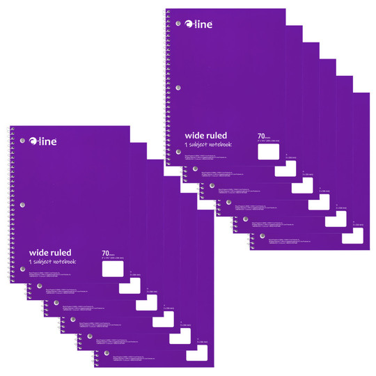 1-Subject Notebook, 70 Page, Wide Ruled, Purple, Pack of 12