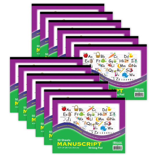 Manuscript Writing Pad, 1.5'' x 8'', 50 Sheets, Pack of 12