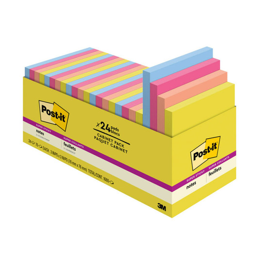 Super Sticky Notes - Summer Joy Collection - 3'' x 3'' Plain, 24-Pack