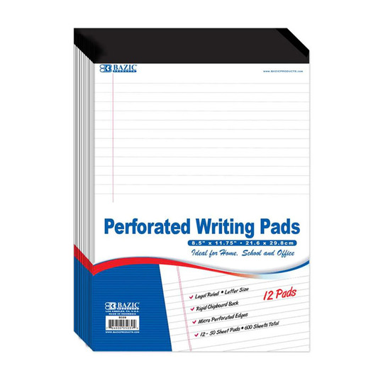 Perforated Writing Pads, .5'' x 1.75'', White, 50 Sheets, Pack of 12