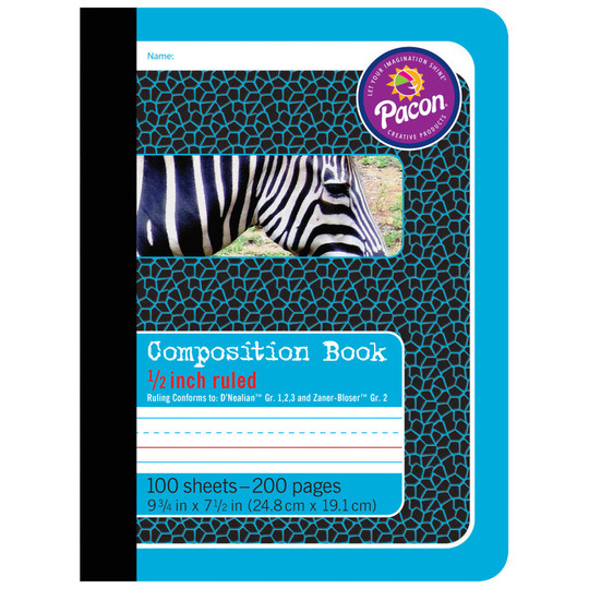 Primary Composition Book, Book Bound, D'Nealian Grades/Zaner-Bloser, 1/2'' x 1/4'' x 1/4'' Ruled, 9-3/4'' x 7-1/2'', 100 Sheets