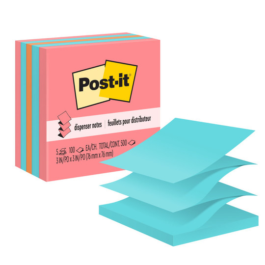 Pop-up Notes, 3'' x 3'', Assorted, 100 Sheets/Pad, 5 Pads