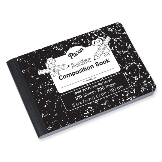 Junior Composition Book, Black Marble, 3/8'' Ruled 5'' x 7-1/2'', 100 Sheets