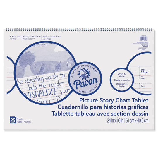 Picture Story Chart Tablet, White, Ruled Long, 1-1/2'' Ruled, 24'' x 16'', 25 Sheets