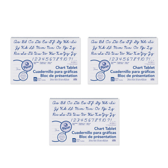 Chart Tablet, Cursive Cover, 1'' Ruled, 24'' x 16'', 25 Sheets Per Tablet, 3 Tablets