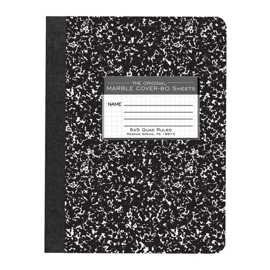 Composition Book, 5x5 Graph, 80 Sheets, .75'' x .5'', Black Marble