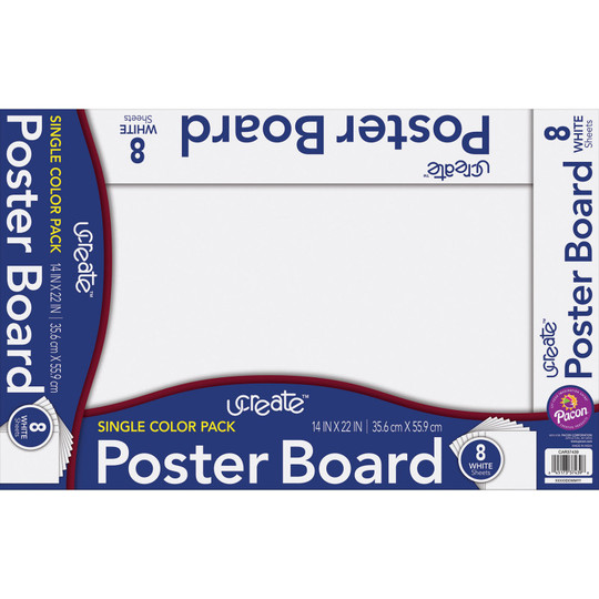 Poster Board, White, 14'' x 22'', 8 Sheets/Pack, Carton of 24 Packs