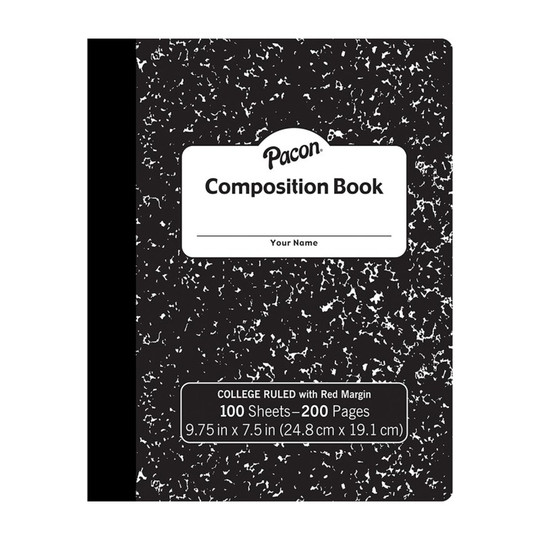 Composition Book, Black Marble, 9/32'' Ruled w/ Margin, 9-3/4'' x 7-1/2'', 100 Sheets