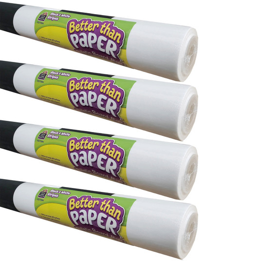 Better Than Paper Bulletin Board Roll, 4' x 12', Black & White Stripes, Pack of 4