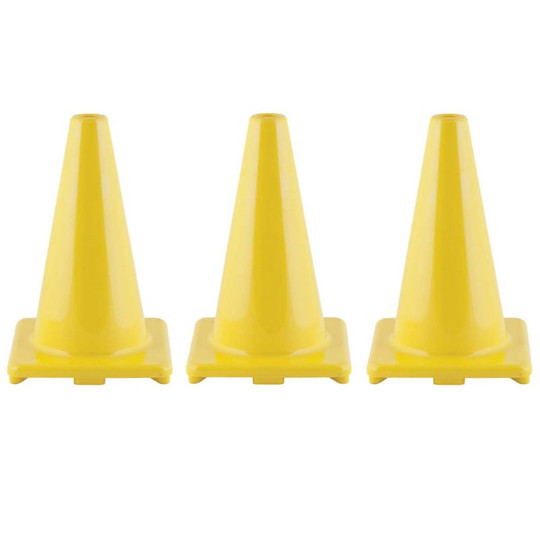 Hi-Visibility Flexible Vinyl Cone, 12'', Yellow, Pack of 3