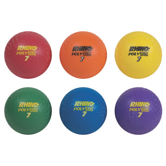 Rhino Poly 7'' Playground Ball Set, Assorted Colors, Set of 6
