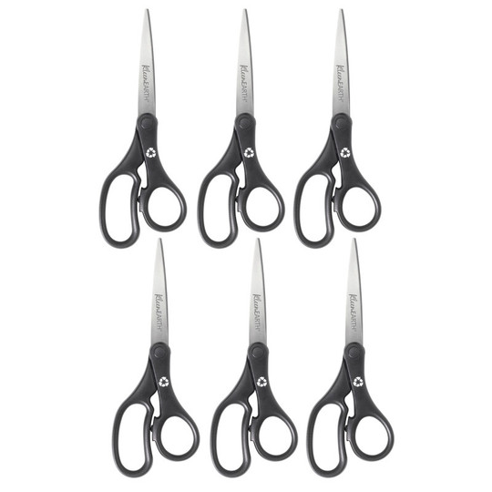 KleenEarth Basic 8'' Scissors, Straight, Black, Pack of 6