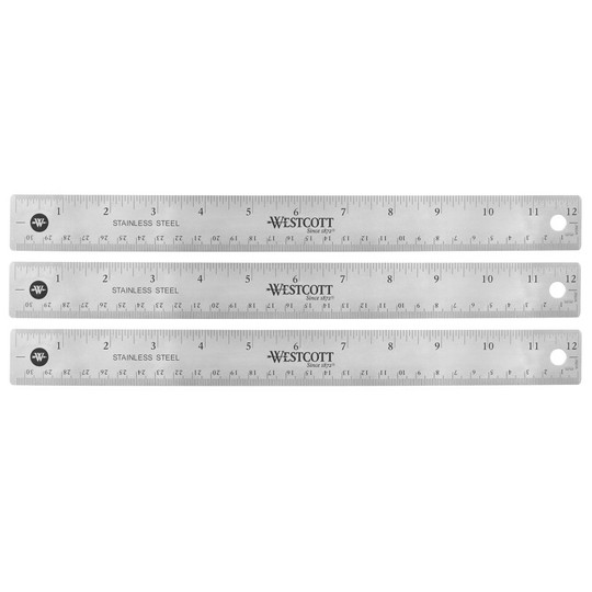 12'' Stainless Steel Office Ruler With Non Slip Cork Base, Pack of 3