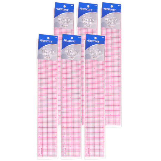12'' 8ths Beveled Grid Ruler, Pack of 6