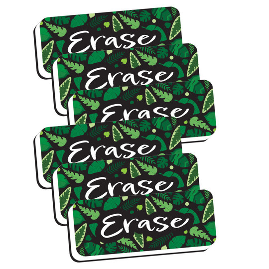 Magnetic Whiteboard Eraser, Greenery with Erase, 2'' x 5'', Pack of 6