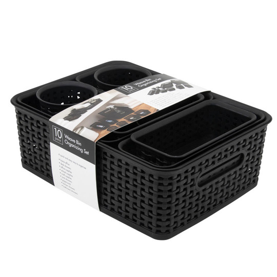 Plastic Weave Bin, Black, Pack of 10