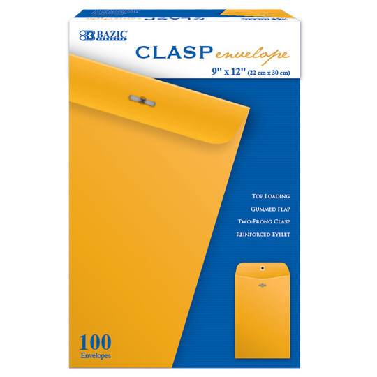 Clasp Envelopes, 9'' x 12'', Pack of 100