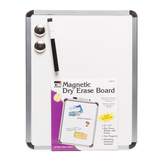 Framed Magnetic Dry Erase Board with Marker & Magnets, Silver Frame, 11'' x 14''