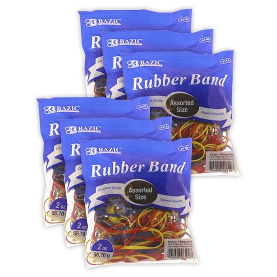 Rubber Bands, Assorted Sizes & Colors, 2o./5.70g Per Pack, 6 Packs