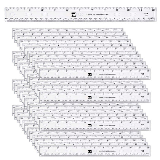 Plastic Ruler, 12'', Translucent, Clear, Pack of 48