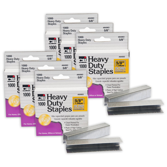 Extra Heavy Duty Staples, 5/8'', 1000 Per Pack, 6 Packs