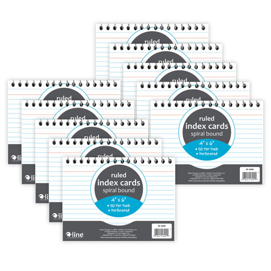 Spiral Bound Index Card Notebook, 4'' x 6'', Ruled, Pack of 10