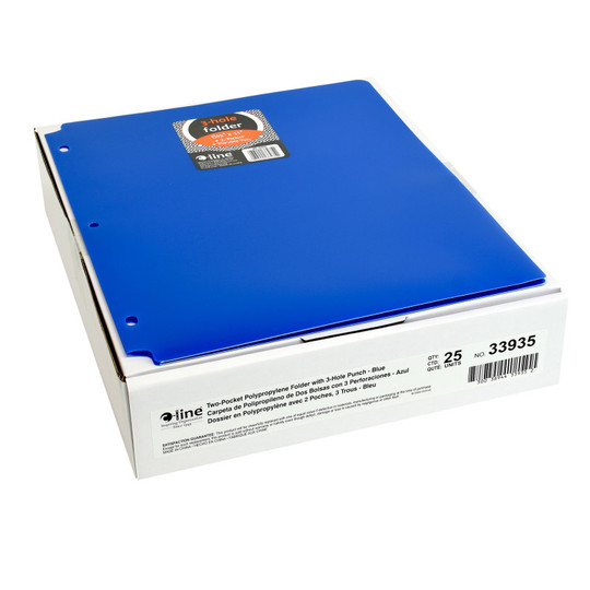 Two-Pocket Heavyweight Poly Portfolio Folder with Three-Hole Punch, Blue, Pack of 25