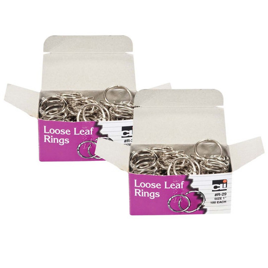 Loose Leaf Book Rings, 1'' Diameter, 100 Per Box, 2 Boxes