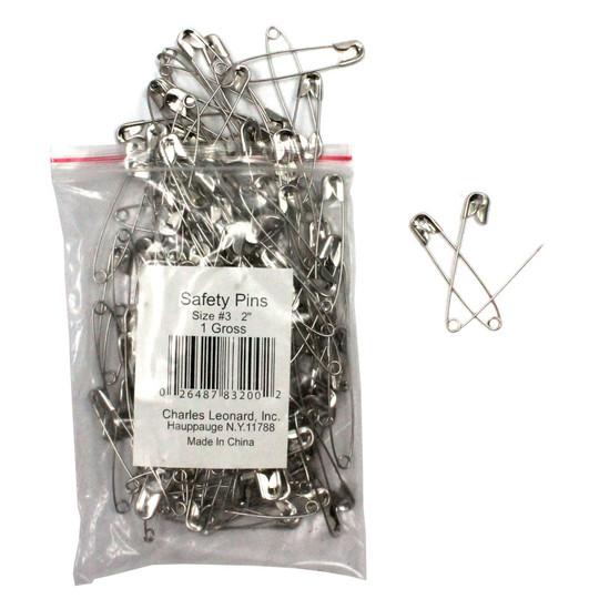 Nickel-Plated Steel Safety Pins, 2'', 144 Per Pack