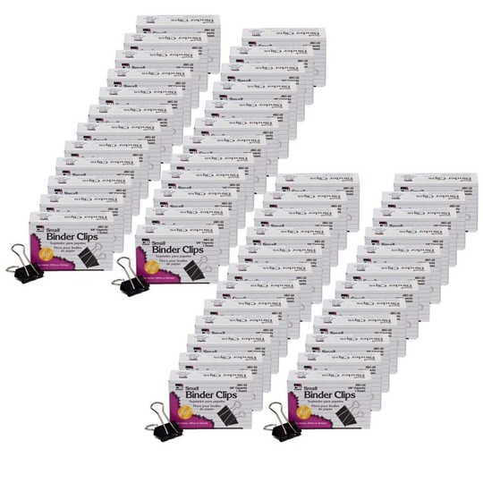 Binder Clips, Small, 3/8'' Capacity, Black, 12 Per Box, 48 Boxes