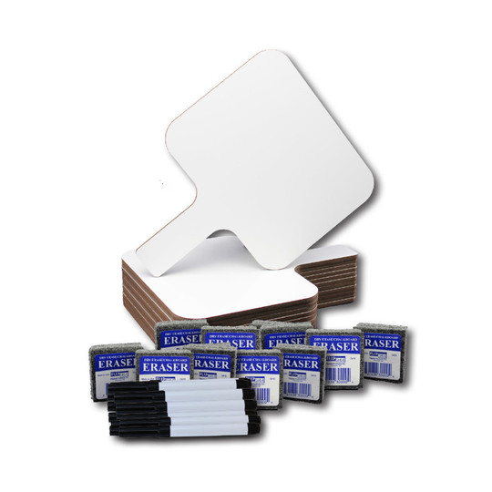 Rectangular Dry Erase 8'' x .75'' Answer Paddle + Pen + Eraser Set, 12 Sets