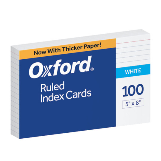 Ruled Index Cards, 5'' x 8'', White, Pack of 100