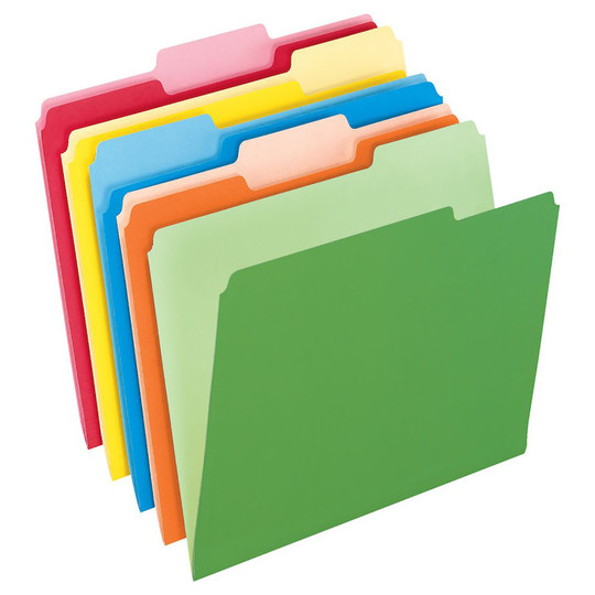 Two-Tone Color File Folders, Letter Size, Assorted Colors, 1/3 Cut, Box of 100