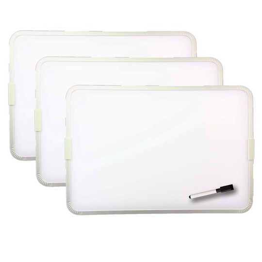 Two-Sided Aluminum Framed, Magnetic Dry Erase Board w/Pen, 9'' x 12'', Pack of 3