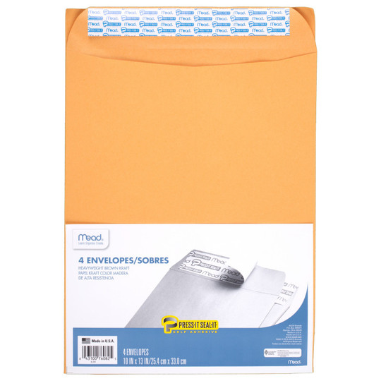 Press-It Seal-It Envelopes, 10'' x 13'', Pack of 4