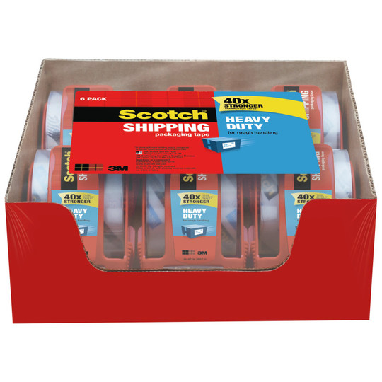Heavy-Duty Shipping Packing Tape In Dispenser, .88'' x 800'', 6 Rolls