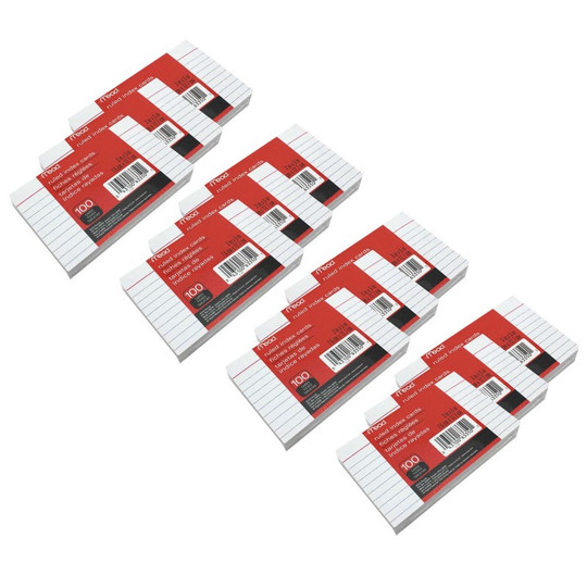 Index Cards, Ruled, 3'' x 5'', 100 Per Pack, 12 Packs