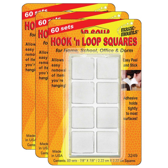 Hook 'n Loop, 7/8'' Squares, 60 Sets Per Pack, 3 Packs