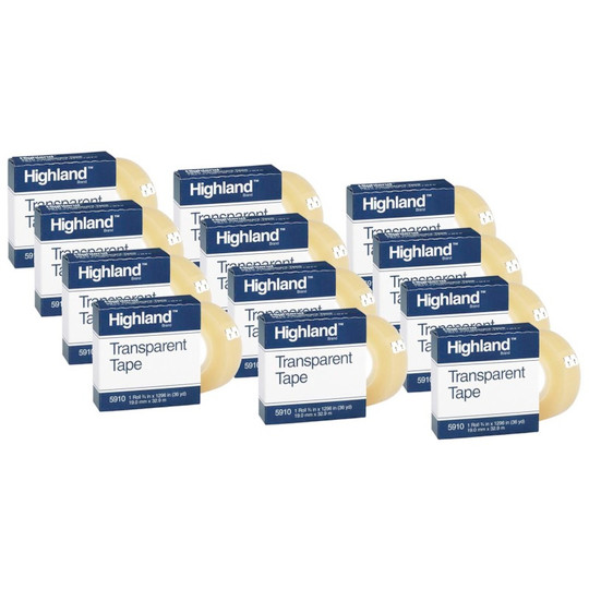 Transparent Tape, 3/4'' x 1296'', 1'' Core, Clear, 12 Rolls