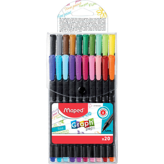 Graph'Peps .4mm Fine Felt Tipped Pens, Pack of 20