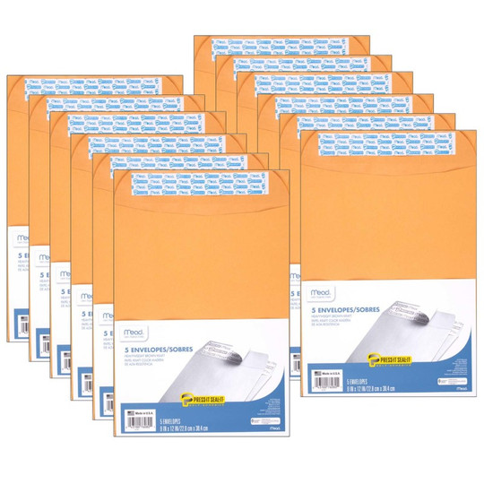 Press-It Seal-It Envelopes, 9'' x 12'', 5 Per Box, 12 Boxes