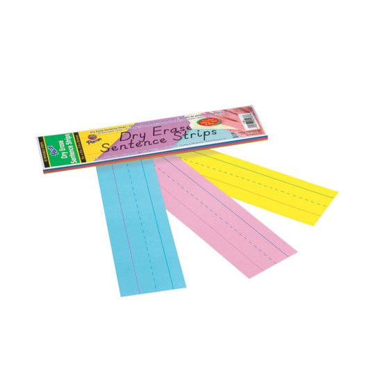 Dry Erase Sentence Strips, 3 Assorted Colors, 1-1/2'' X 3/4'' Ruled, 3'' x 12'', 30 Strips