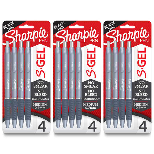 S-Gel, Gel Pens, Medium Point (.7mm), Frost Blue Body, Black Gel Ink Pens, 4 Per Pack, 3 Packs