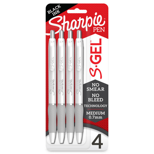 S-Gel, Gel Pens, Medium Point (.7mm), Pearl White Body, Black Gel Ink Pens, 4 Count