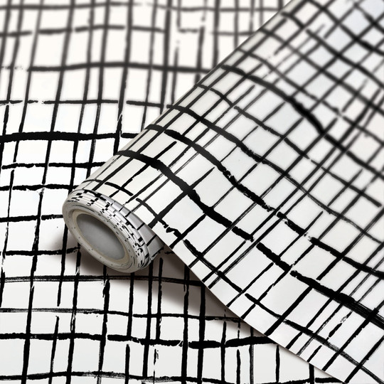 Peel and Stick Decorative Paper Roll, 17-1/2'' x 10 ft, Black Freestyle Grid