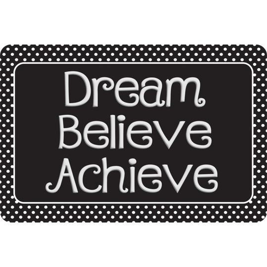 The Original Fun Mat, Welcome Mat, 1. 5'' x 2. 5'', Dream, Believe, Achieve, Black with White Dots